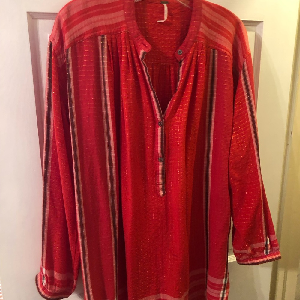 Free People top with metallic gold thread